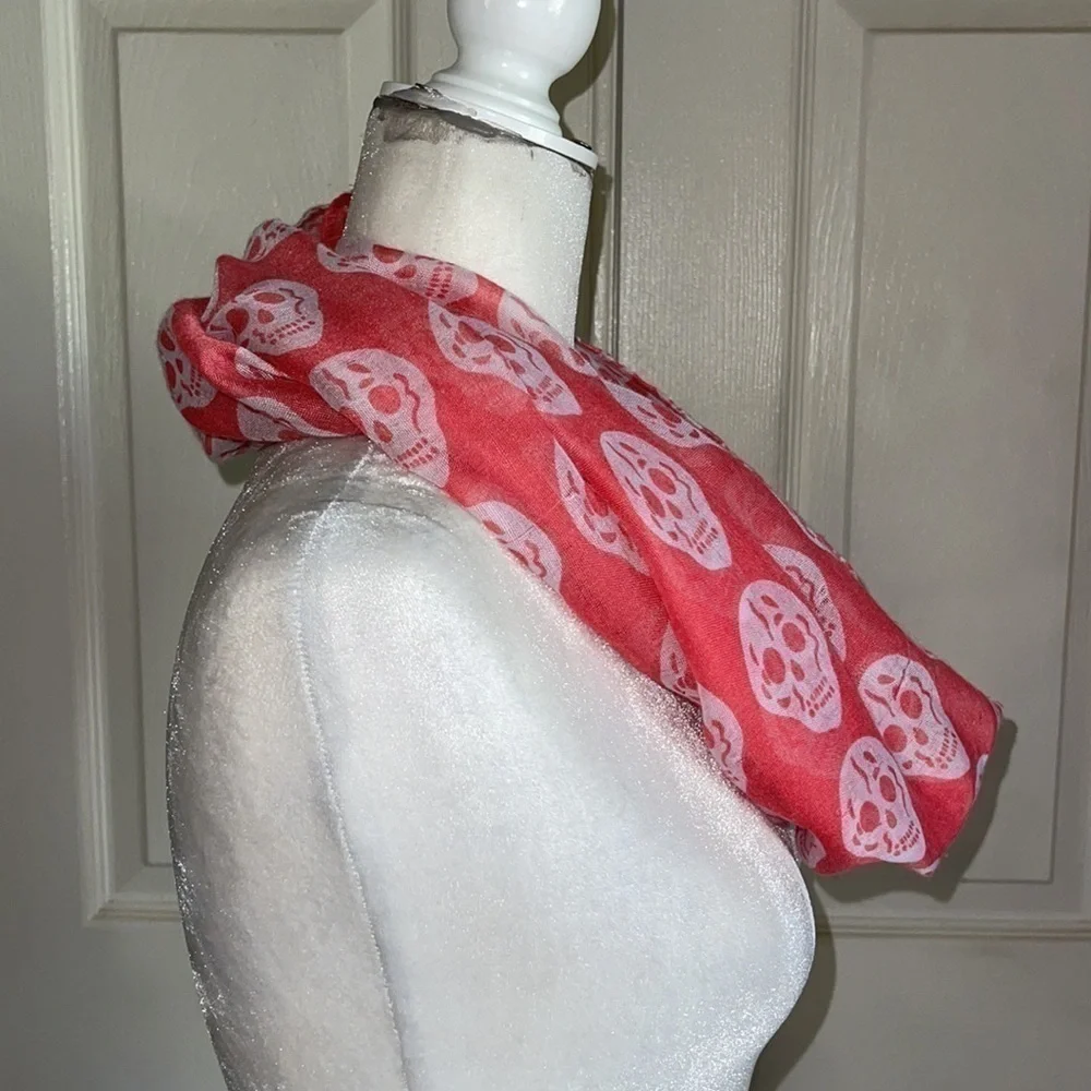 Unbranded Coral And White Skull Infinity Scarf